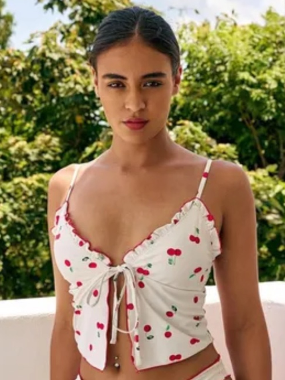 NWT Cherry Bikini Tie Top Sz L